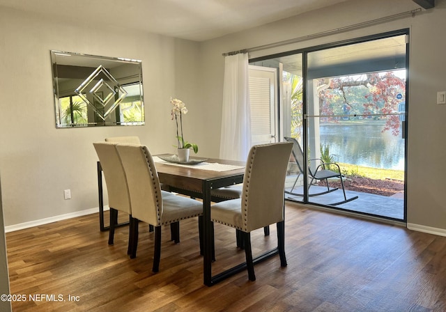 dining area with dark hardwood / wood-style flooring