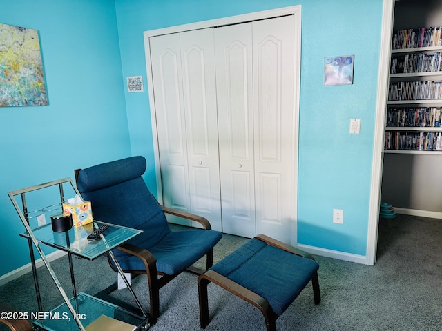 sitting room featuring carpet flooring