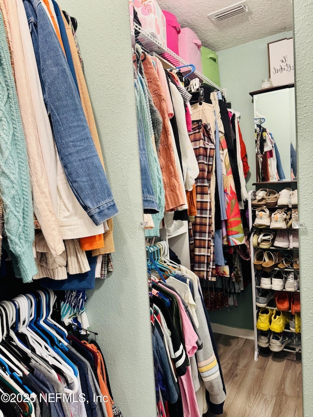 walk in closet with light wood-type flooring