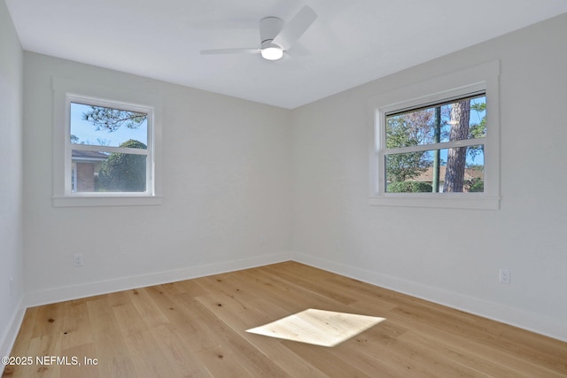 unfurnished room featuring light hardwood / wood-style floors and ceiling fan