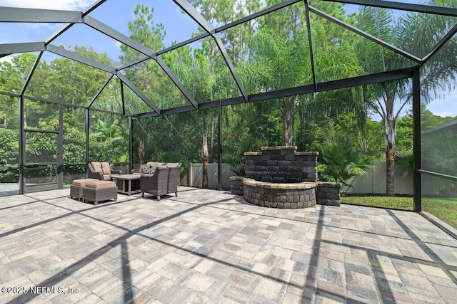 view of patio / terrace with a lanai and outdoor lounge area