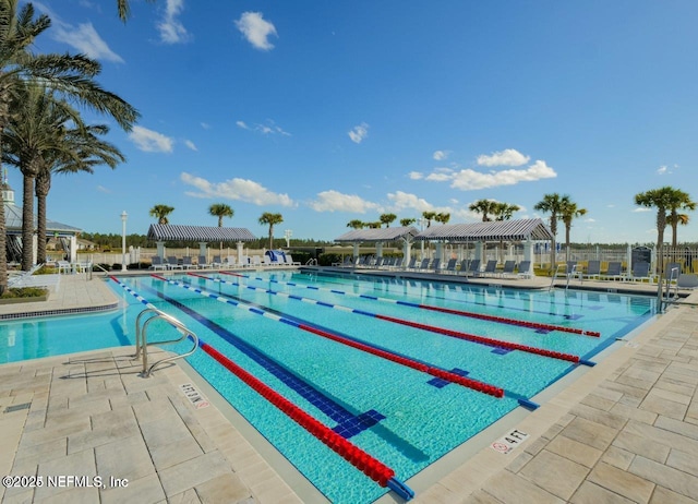 view of pool featuring a gazebo and a patio