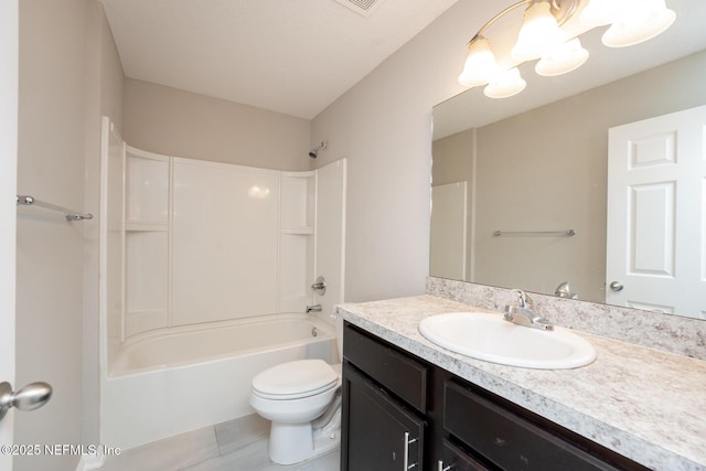 full bathroom with vanity, shower / bathing tub combination, and toilet