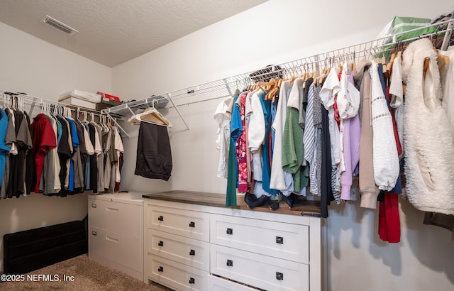 walk in closet featuring carpet floors