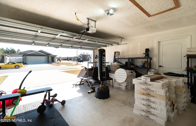 garage with a garage door opener