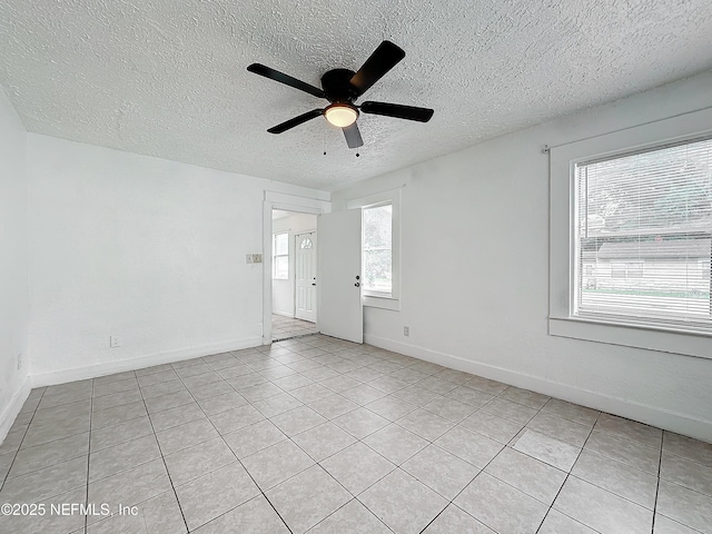 spare room featuring ceiling fan and a textured ceiling