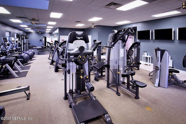 gym with a drop ceiling