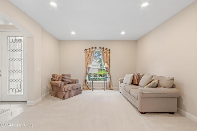 living room featuring light colored carpet