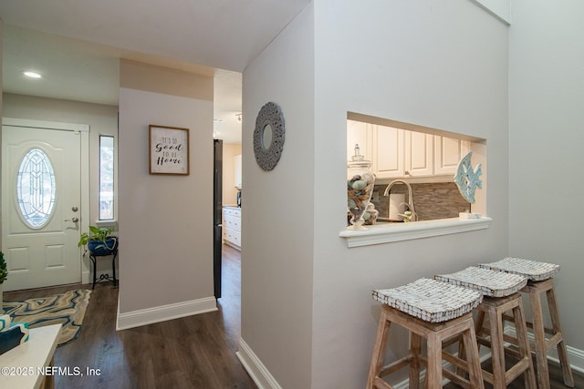 foyer entrance featuring dark hardwood / wood-style flooring