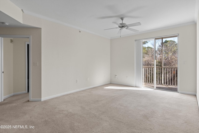 unfurnished room featuring light carpet and crown molding