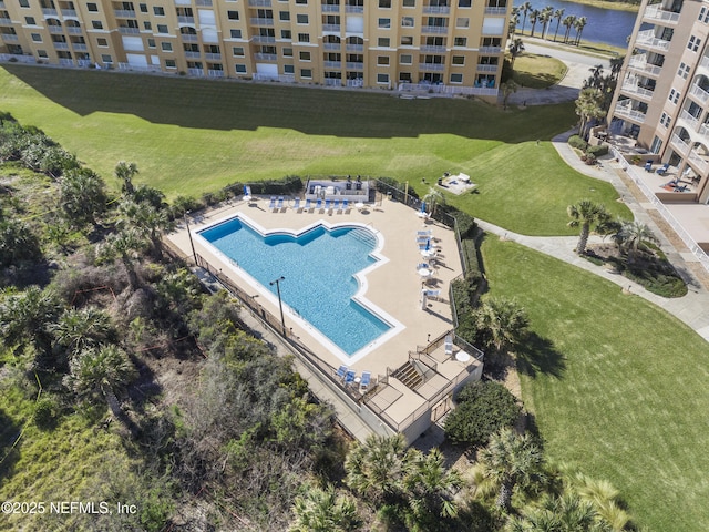 aerial view with a water view