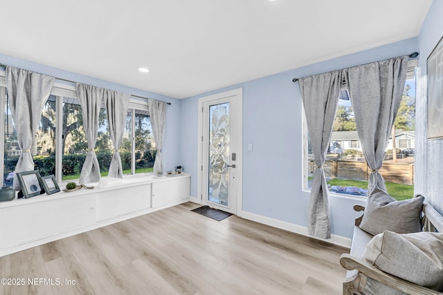 entryway featuring plenty of natural light and light hardwood / wood-style flooring