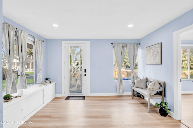 entryway with a healthy amount of sunlight and light hardwood / wood-style floors