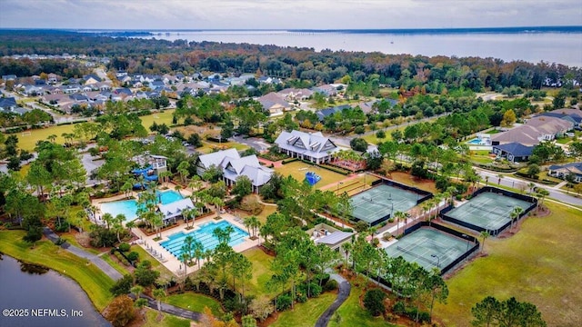 aerial view with a water view