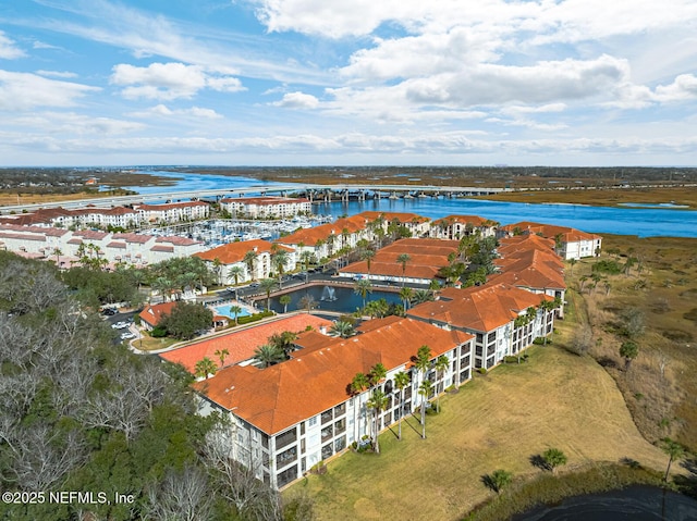 aerial view with a water view