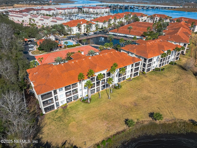 aerial view with a water view