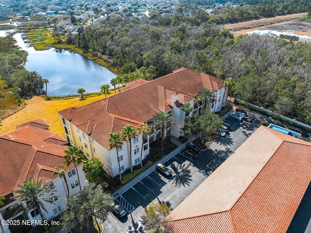 aerial view with a water view