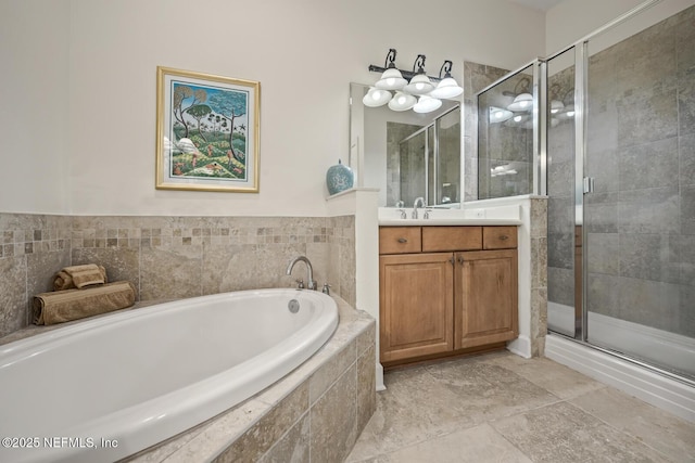 bathroom featuring vanity and plus walk in shower