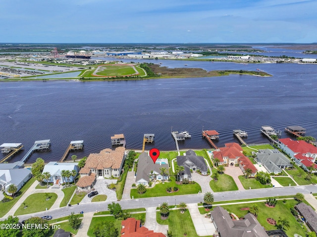 aerial view with a water view