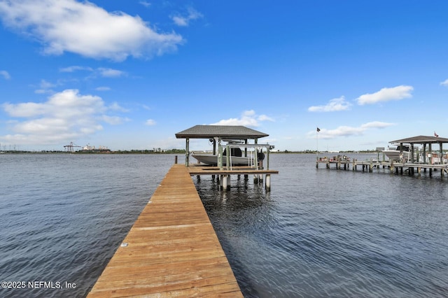 dock area with a water view