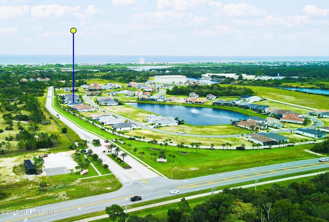 aerial view with a water view