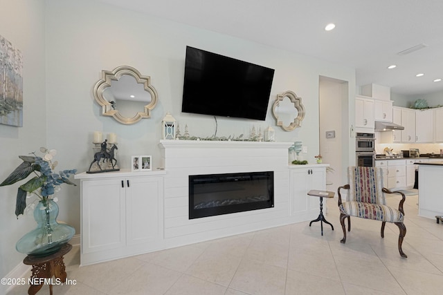 living room featuring light tile patterned floors