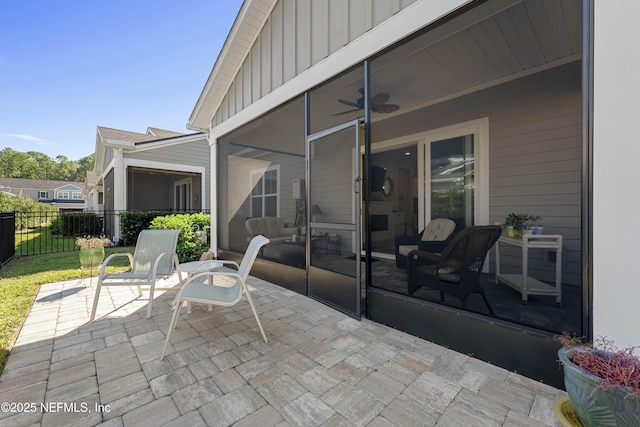 view of patio / terrace featuring ceiling fan