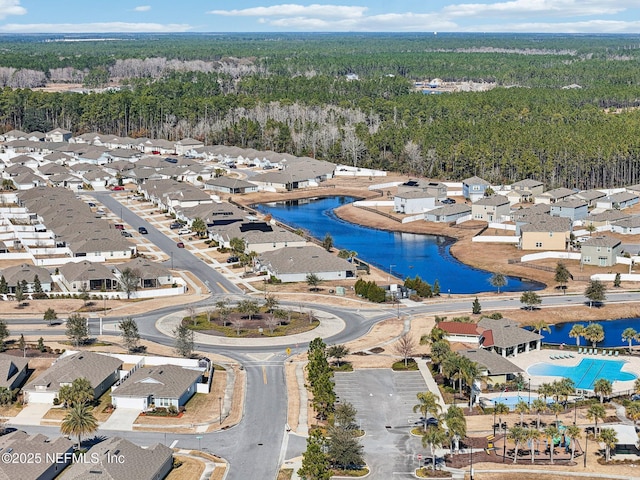 aerial view with a water view