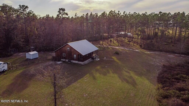 view of aerial view at dusk