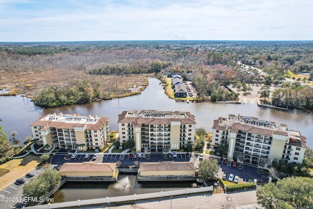 aerial view featuring a water view