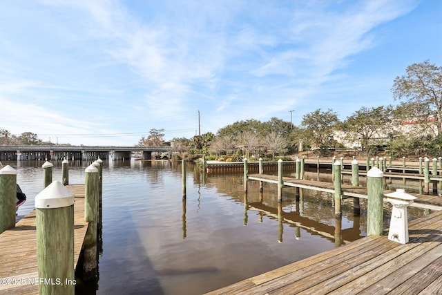 dock area featuring a water view