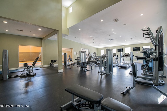 gym featuring ceiling fan