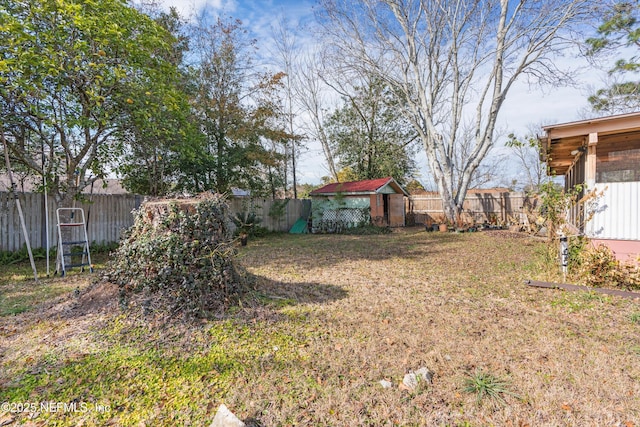 view of yard with a storage unit