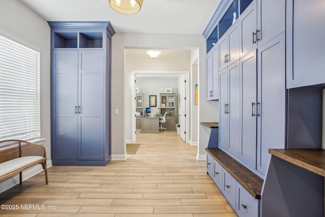 mudroom featuring a wealth of natural light and light hardwood / wood-style floors