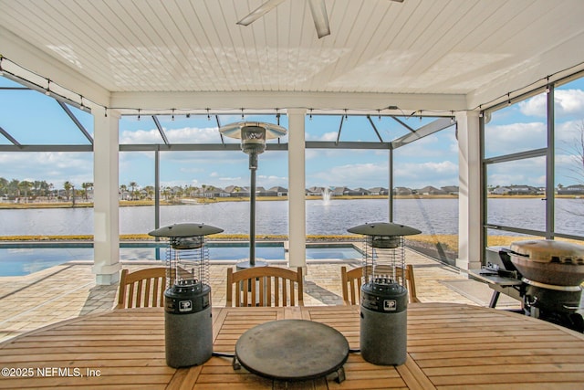 sunroom / solarium featuring a water view and a wealth of natural light