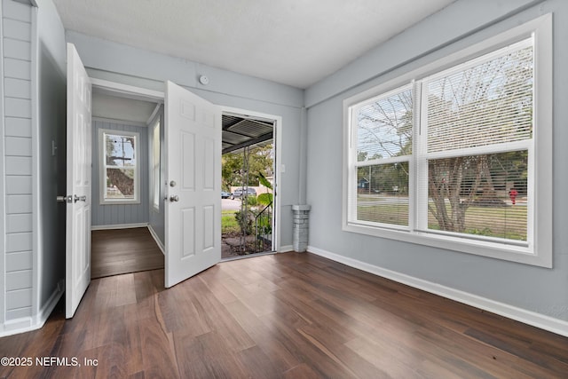 foyer entrance featuring dark hardwood / wood-style floors