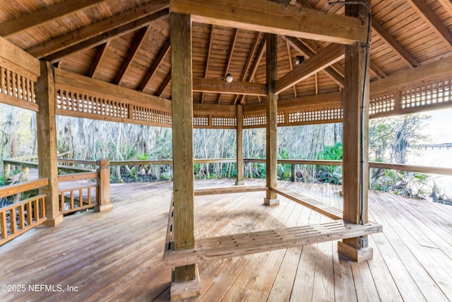 wooden deck featuring a gazebo