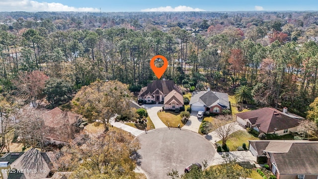 aerial view with a residential view and a forest view