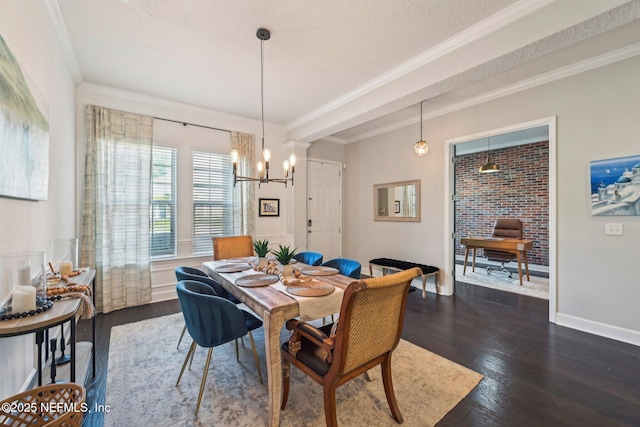 dining room featuring crown molding and dark wood-type flooring