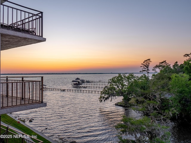 dock area featuring a water view