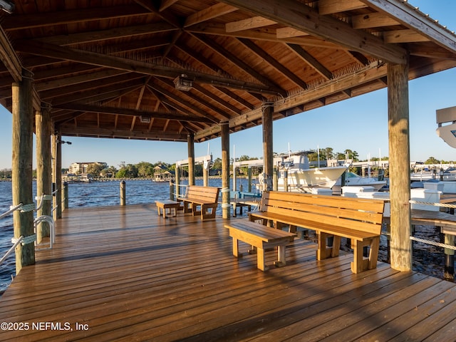 view of dock with a water view