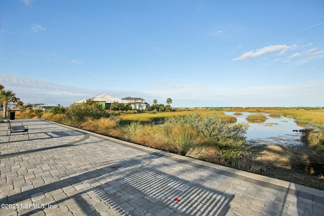 view of road with a water view