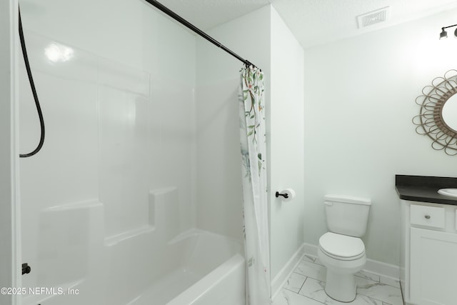 54110 Marlee Rd, Callahan, FL 32011 - full bathroom with shower / bath combo with shower curtain, vanity, toilet, and a textured ceiling