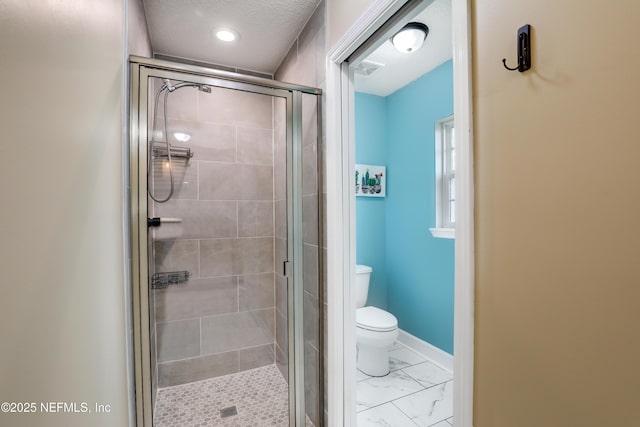 54110 Marlee Rd, Callahan, FL 32011 - bathroom with a textured ceiling, toilet, and walk in shower