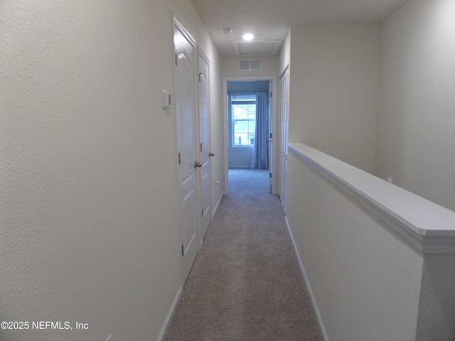 hallway with carpet flooring