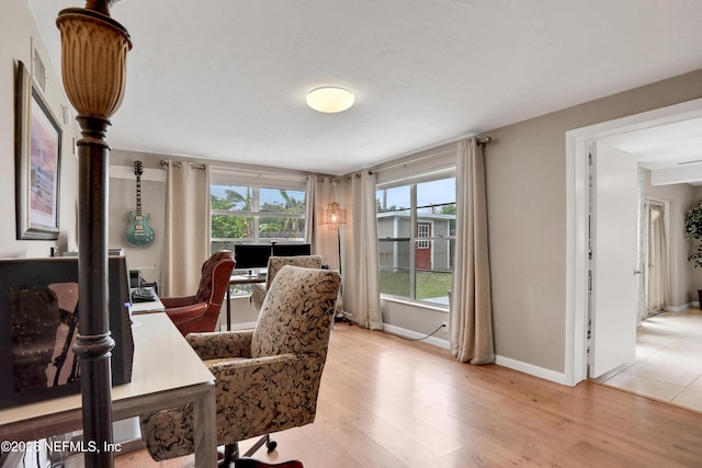 home office featuring light hardwood / wood-style floors