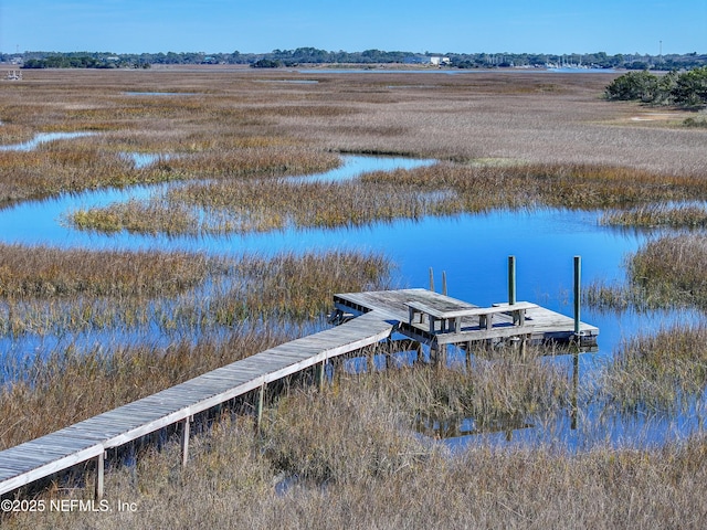 view of dock featuring a water view and a rural view