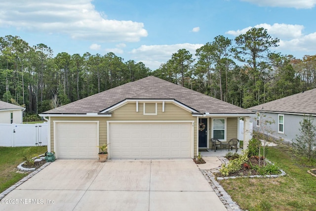 single story home featuring a garage and a front yard