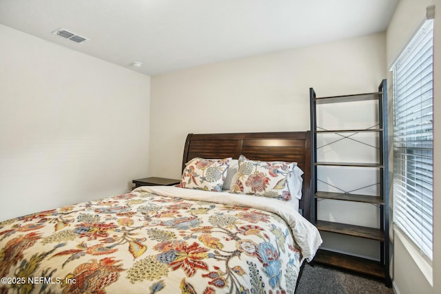 bedroom with multiple windows and carpet floors