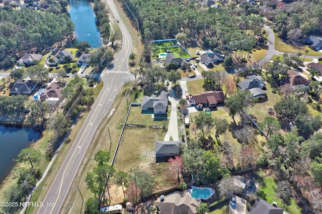 aerial view with a water view